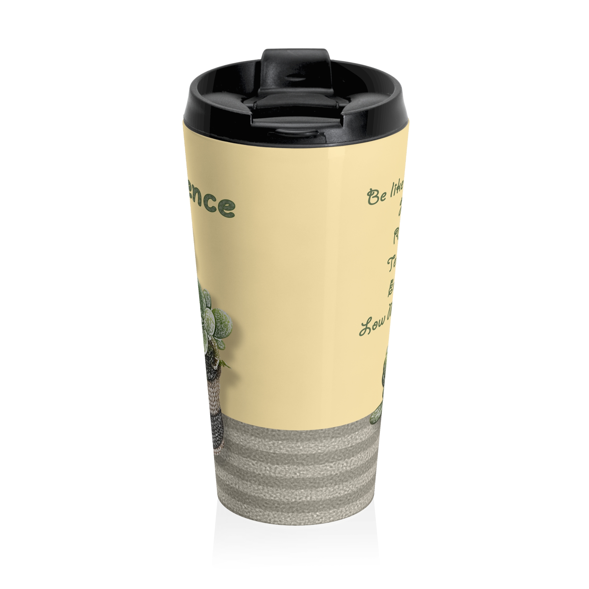 Be like a Succulent through Resilience Cactus Original Art and Quote on back Elegant Stainless Steel Travel Mug 15 oz - Image 3