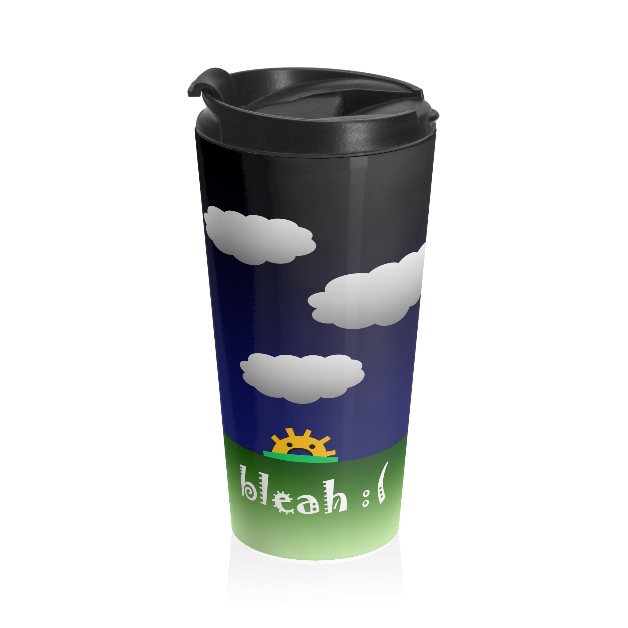 I hate morning people & mornings and people Big Gray Clouds over Sun on back Travel Mug 15 oz - Image 4