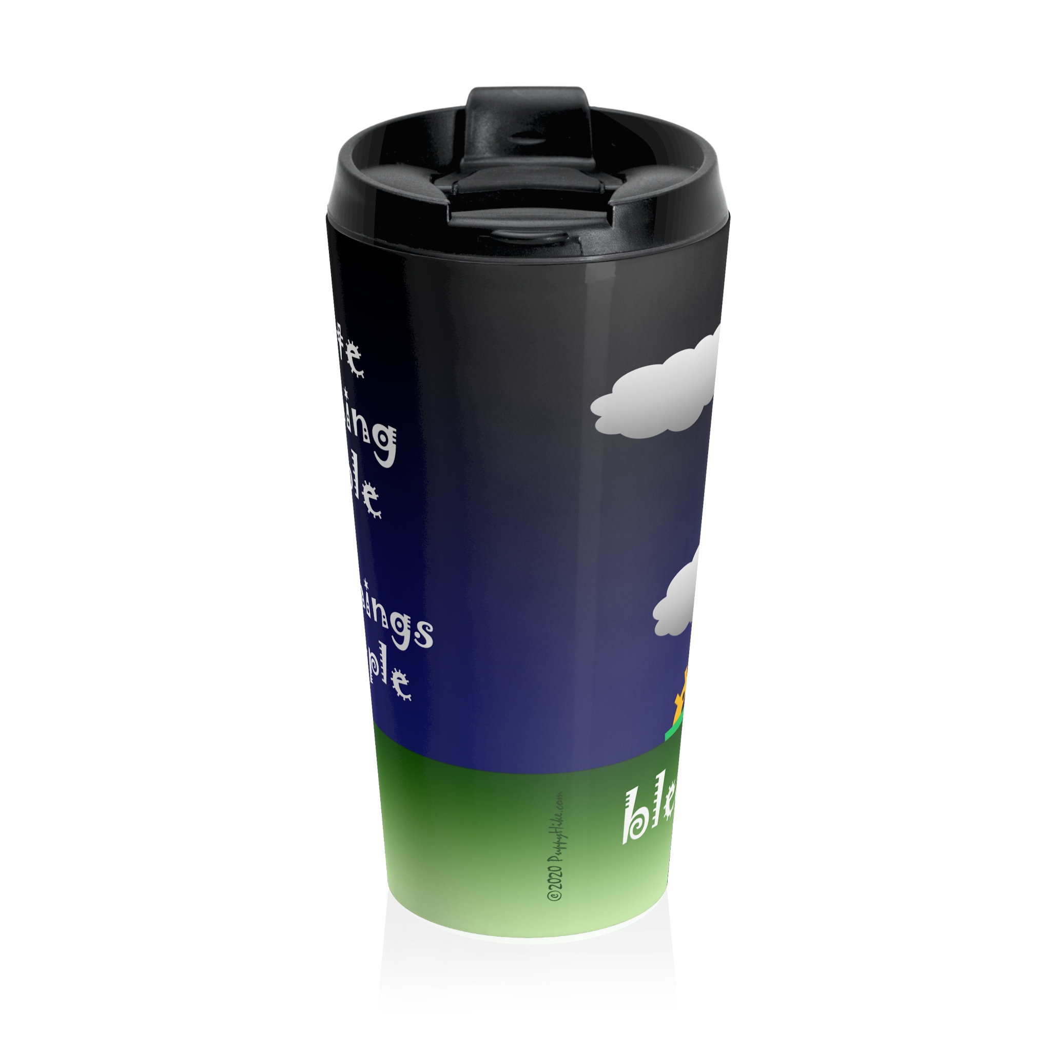 I hate morning people & mornings and people Big Gray Clouds over Sun on back Travel Mug 15 oz - Image 3