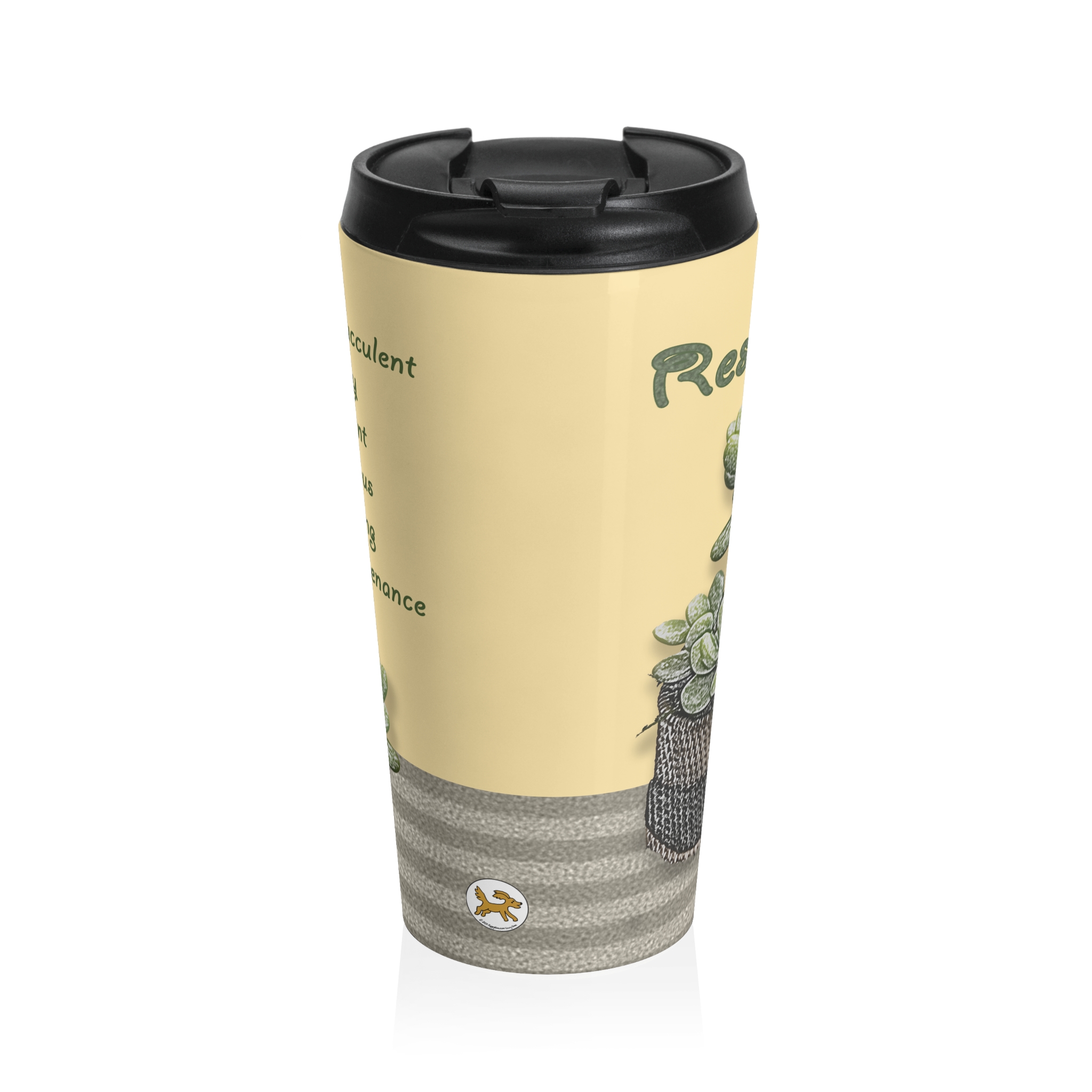 Be like a Succulent through Resilience Cactus Original Art and Quote on back Elegant Stainless Steel Travel Mug 15 oz - Image 2