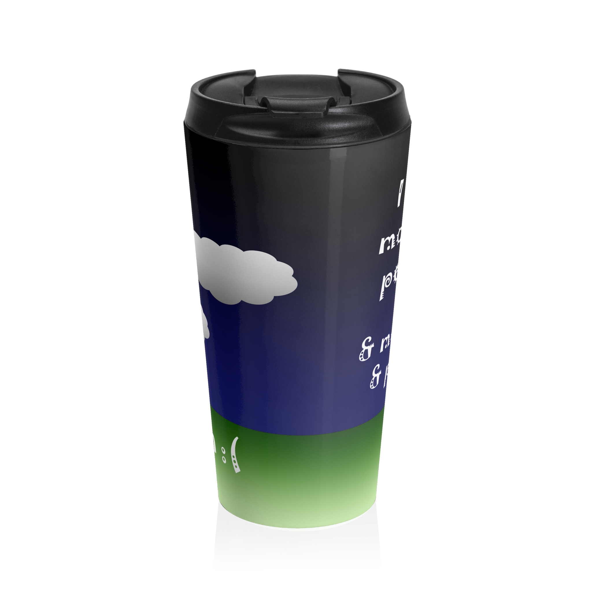 I hate morning people & mornings and people Big Gray Clouds over Sun on back Travel Mug 15 oz - Image 2
