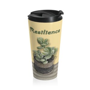 Be like a Succulent through Resilience Cactus Original Art and Quote on back Elegant Stainless Steel Travel Mug 15 oz