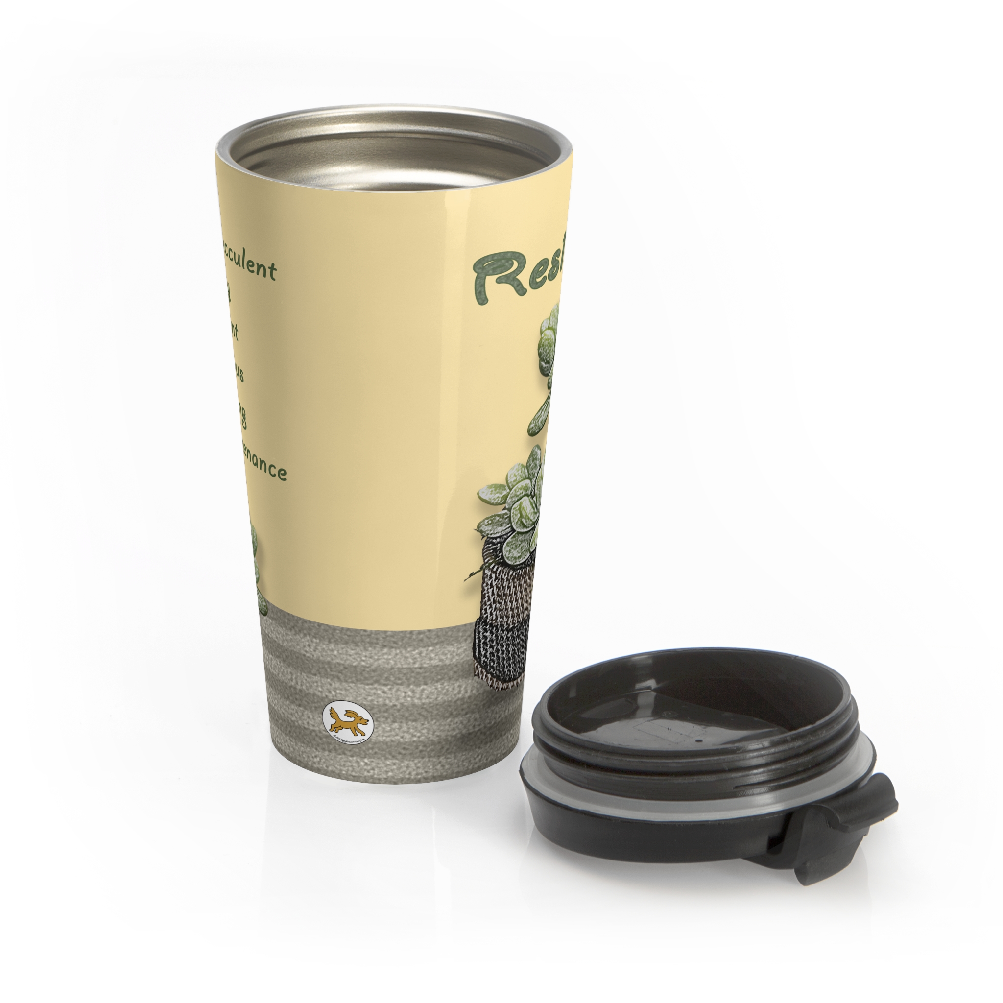 Be like a Succulent through Resilience Cactus Original Art and Quote on back Elegant Stainless Steel Travel Mug 15 oz - Image 5