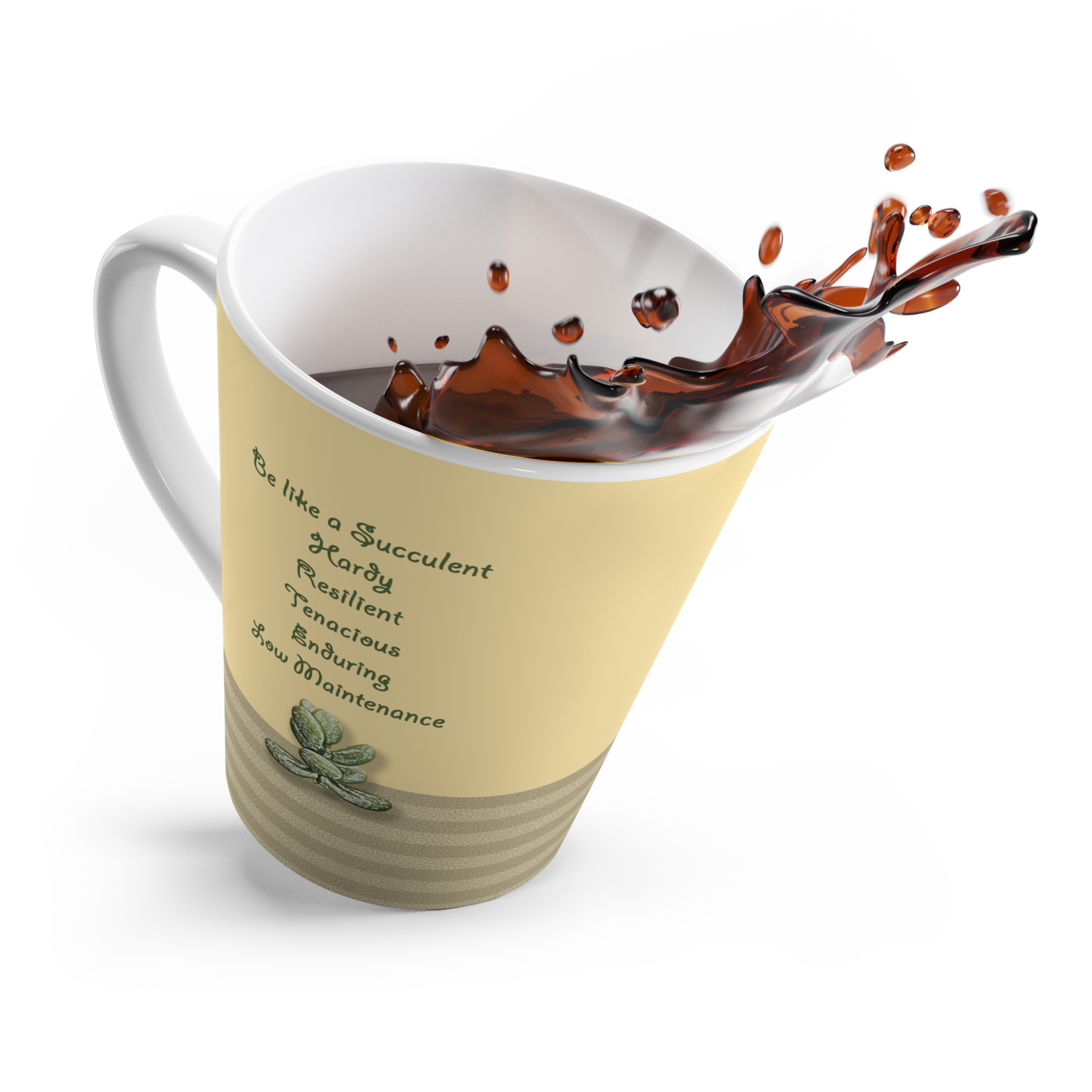 Be like a Succulent through Resilience Cactus Original Art and Quote on back Elegant Latte Coffee Mug 12 oz - Image 4