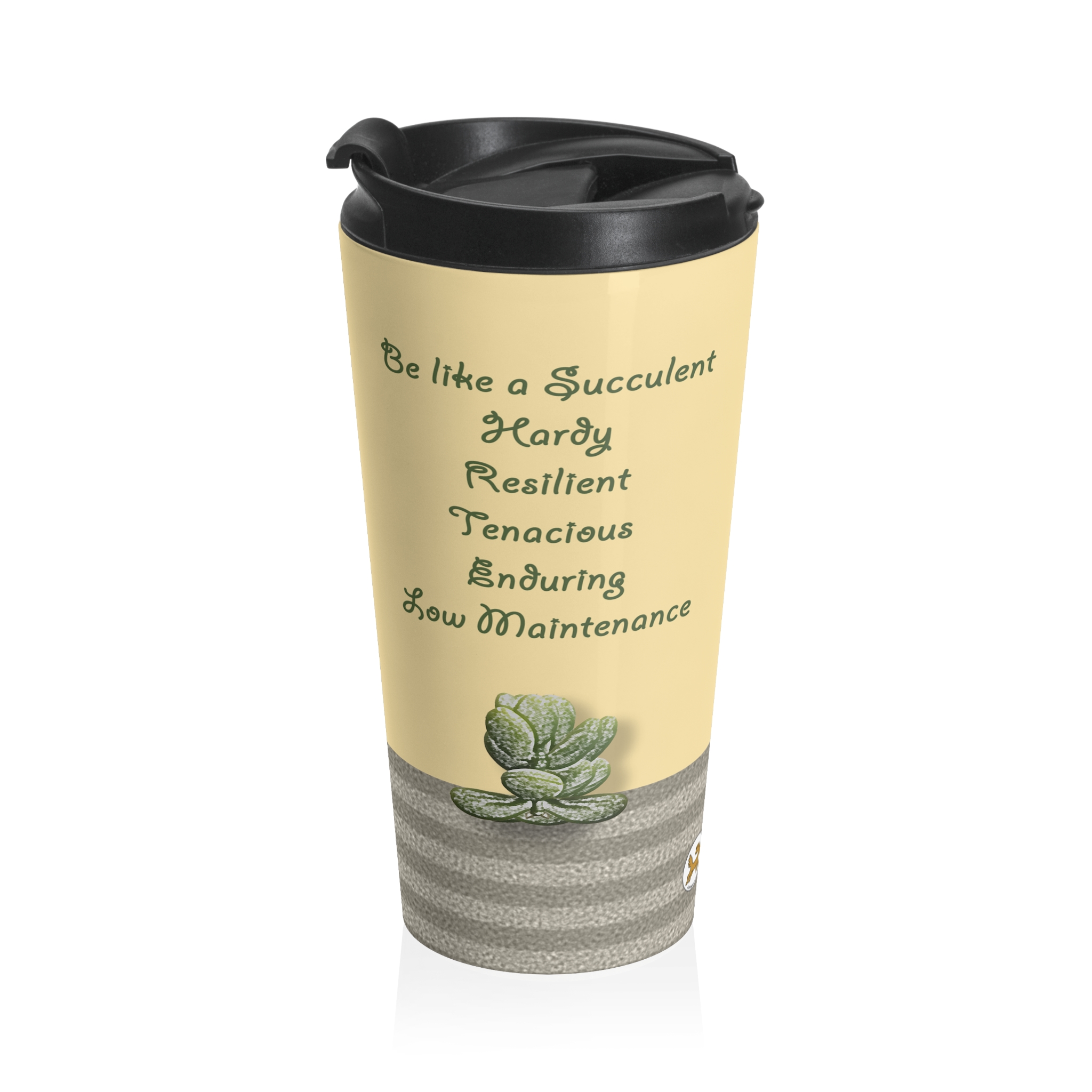 Be like a Succulent through Resilience Cactus Original Art and Quote on back Elegant Stainless Steel Travel Mug 15 oz - Image 4